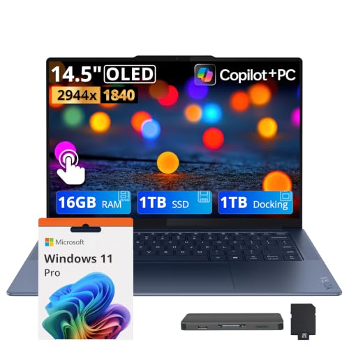 Image of Lenovo Yoga Slim 7X 14.5 3K OLED Touchscreen Copilot+ PC Laptop, Snapdragon X Elite X1E-78-100, 16GB LPDDR5X, 2TB Storage (1TB SSD+1TB Docking Station Set), Long Battery Life, Win 11 Pro, Blue