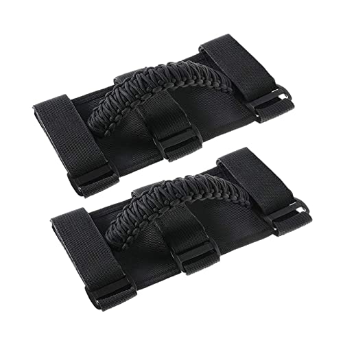 Buyinhouse 4Pcs Paracord Roll Bar 3 Straps Grab Handles For Most Jeep Wrangler Models Tj Cj Yj Jk Jku Jl Jlu 1986-2021 (Black Style) #TOP4