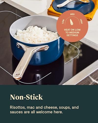 Image of Caraway Nonstick Ceramic Sauce Pans with Lids (3 qt & 1.75 qt) - Non Toxic, PTFE & PFOA Free - Oven Safe & Compatible with All Stovetops (Gas, Electric & Induction) - Marigold