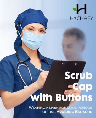 Image of Satin Lined Scrub Cap for Women Extra Large Long Hair Surgical Nurse Cap 4 Buttons