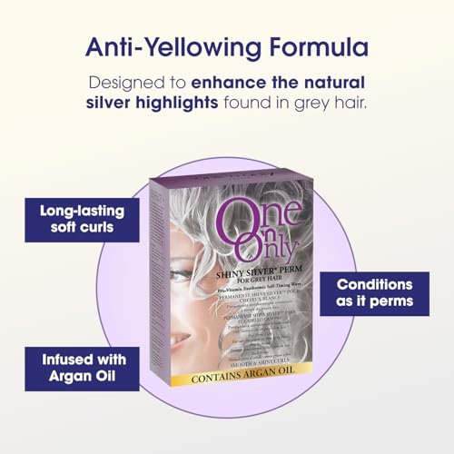 One \'n Only Shiny Silver Perm Kit - Self Heating Home Perms for Women with Argan Oil - Hair Treatment for Soft, Manageable Curls with Gray Hair (1 Box)