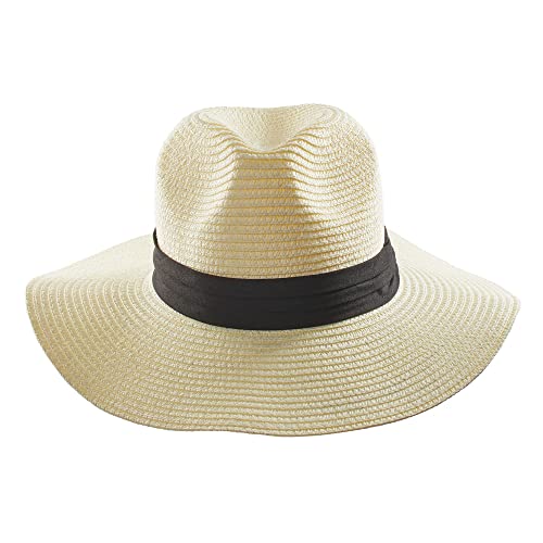Deluxe Wide Brim Straw Panama Hat, Roll Up Fedora Beach Sun Hat Upf50+, Color Choice, Adjustable Hats For Women Or Men (Cream) #TOP3