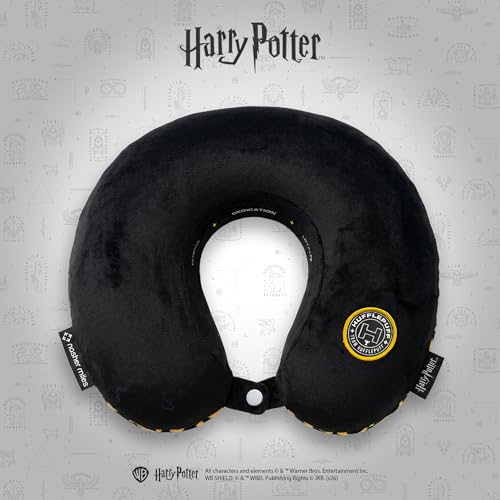 Image of Nasher Miles x Harry Potter Hufflepuff Memory Foam Neck Pillow for Travel, Removable Washable Polyester Cover with 360 Stable Neck Support (Black & Yellow)