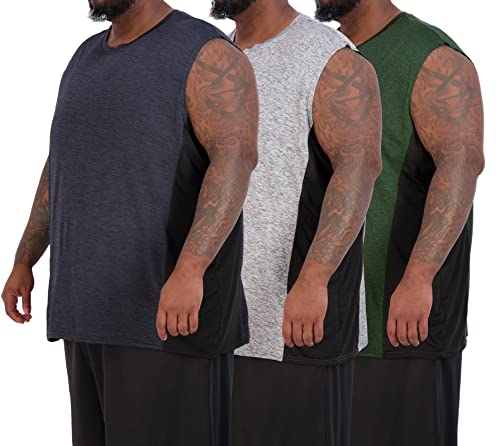 Real Essentials 3 & 5 Pack:Men's Dry Fit Workout Running Tank Top Gym Sleeveless Muscle Athletic Shirt, Big & Tall, 5X Tall, Big & Tall - Set H
