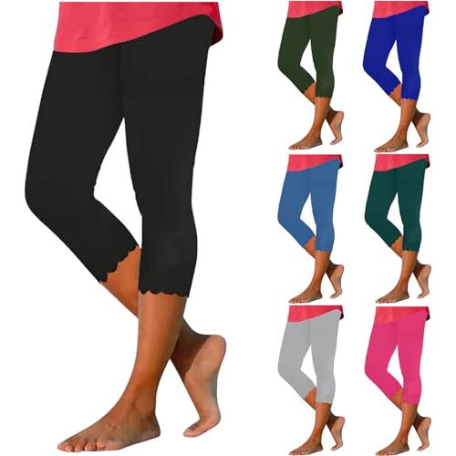 AOREUGL Womans Pants High Waisted Capri Leggings for Women Workout Running Yoga Pants Casual Summer Solid Color Beach Cropped Trousers Black L