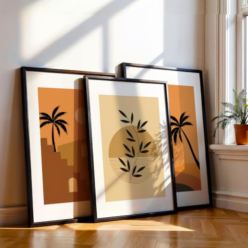 Image of NoWorries Minimalist theme coconut tree wall paintings for home decoration /Tree art wall frames for wall decor Set of 3 Frames (Theme-Nature) (Pattern-Minimal) (Art-14, 17x25inch)
