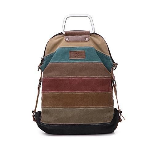 PORRASSO kvinnor ryggsäck kanvas crossbody väska flerfärgad randig axelväska, Röd, Large, tote