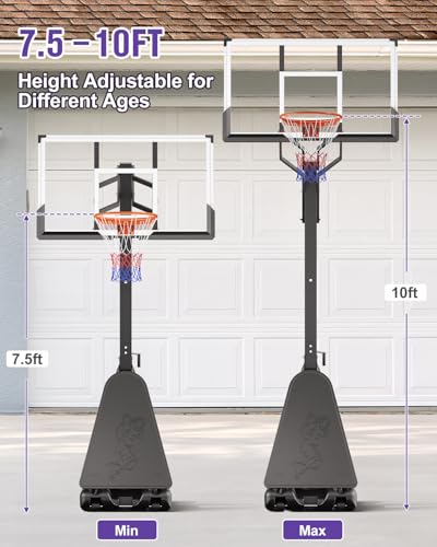 Image of TONBUX Basketball Hoop Outdoor 44 /48 /54 Inch PC Backboard, 10FT Adjustable Basketball Goal, Portable Basketball Hoop for Kids /Teens /Adults in Backyard, Driveway and Indoor