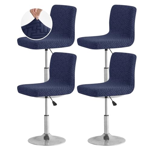 Image of FUANGUI Bar Stool Covers with Backs, 4 Pack Stretch Bar Stool Chair Covers, Knitted Jacquard Bar Stool Covers,Washable Bar Chair Covers Swivel Barstool Slipcovers (Knitted Navy 01)