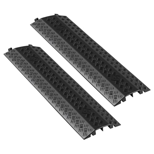 VEVOR 2 Pack Drop Over Cable Cover 2 Channel Heavy Duty Cable Hose Protector Ramp 38.3 Floor Cord Cover 17 500 lbs/Axle Load Capacity for Traffic Areas Indoor Outdoor Home Office Warehouse