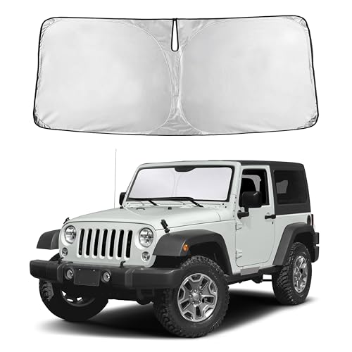 Image of EcoNour Windshield Sunshade Compatible for Jeep Wrangler 1997-2015 2016 2017, Sun Visor for Front Windshield & Window Sun Shade Cover, UV Heat Blocker & Protector, Car Accessories