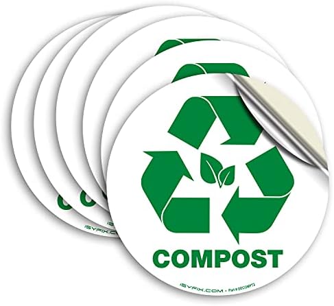 iSYFIX Compost Sticker for Trash Can Bins - 6 pack 5 inch – Premium Self-Adhesive Vinyl, Laminated for Weatherproof, UV Resistant, Perfect label stickers for containers, Ideal Sign for Kitchen, Office