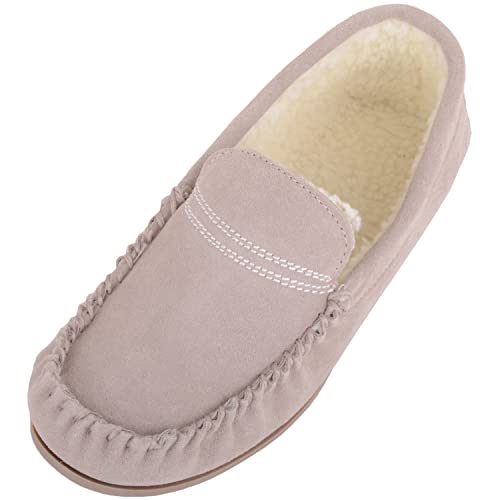 Chaussons mocassins femme en daim véritable SNUGRUGS pantoufles fourrées d'hiver confortables