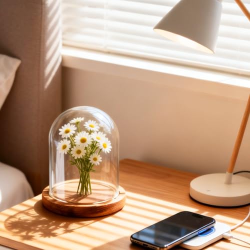 AKOLAFE 2 Stück Glasglocke mit Holzboden 15cm Hoch Glaskuppel Deko 12cm Durchmesser Glashaube Glasglocke Transparent Glasglocke Deko für Puppen, Kerzen, Sammlerstücke