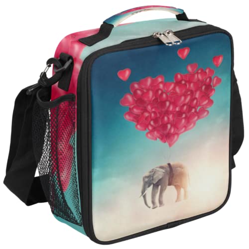 Bolsa de almuerzo con globos de corazón de elefante para niños y niñas, reutilizable, lonchera térmica térmica con hombro ajustable, para guardería escolar, oficina, picnic Cover