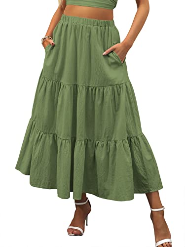 Image of ANRABESS Women's Summer Boho Flowy Swing Tiered A-Line Maxi Skirt 2026 Fashion Trendy Elastic Waist Pleated Long Beach Dress