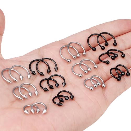 Dyknasz 16G 14G Variety of Sizes Horseshoe Rings Surgical Steel Nose Septum Horseshoe Hoop Earring Eyebrow Tragus Lip Rings Daith Helix Piercing Jewelry for Women Men4