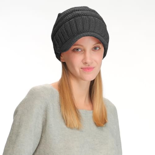 Image of C.C Trendy Warm Oversized Chunky Soft Oversized Ribbed Slouchy Knit Hat with Visor Brim