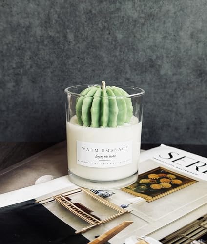 Cactus Candle, Handmade Organic Soy Wax Scented Candle, Succulent Garden Candle Housewarming Gift, Birthday gift, Thank you gift, Valentines gift (Butterscotch&Bourbon, 6 oz)