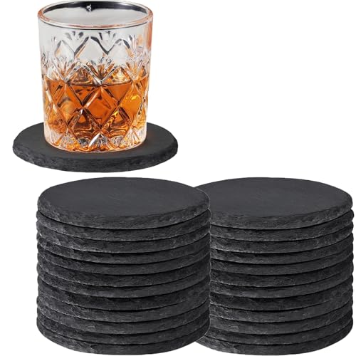MAPRIAL 24 Pcs Round Slate Drink Coasters