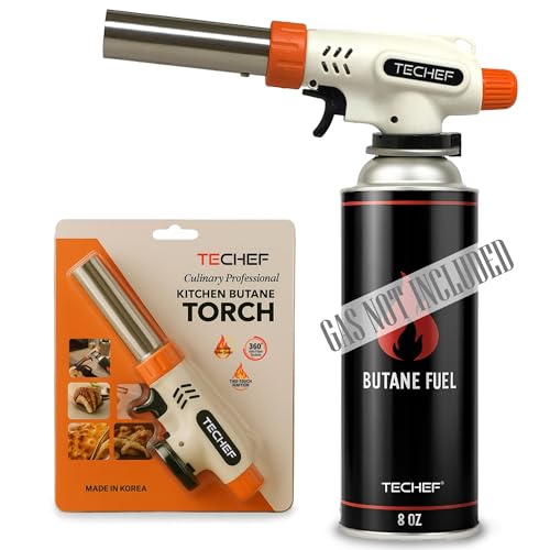 TECHEF Butane Torch - Culinary Professional Kitchen Butane Torch | Adjustable Flame Shape Strength 2,200°F | Searing Steaks, Creme Brulee | Anti-flare | Made in Korea | Butane Fuel Not Included