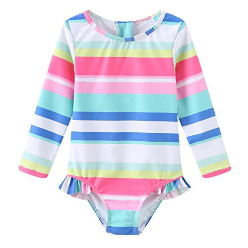 Image of Baby Girls One Piece Swimsuits Long Sleeve Rash Guard for Kids Girls UPF 50+ Sun Protection Swimshirts
