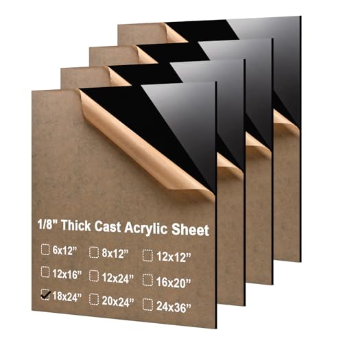 Image of KINLINK 18x24 Plexiglass Sheets 1 /8 inch Thick - 3mm Black Cast Acrylic Sheet, Plastic Board Polycarbonate Sheet for DIY Project, Craft, Table Top, Acrylic Sign and Wedding Invitation 4 Pack