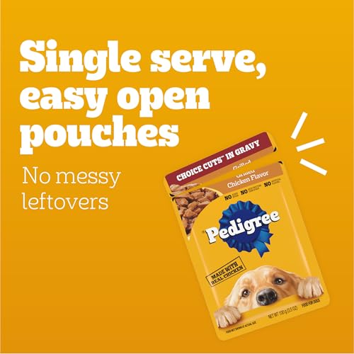Image of Pedigree Choice Cuts Wet Dog Food Pouch, Chicken Variety, 3.5 oz, 30 Count | 100% complete & balanced, steam cooked, made with real chicken, 36 vitamins & minerals, 50%+ water for hydration