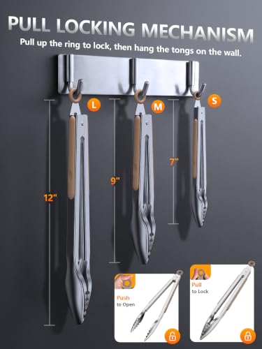 Bnlcd Stainless Steel Kitchen Tongs with Teeth Good Grip, 3Pcs Mud Color - image 2