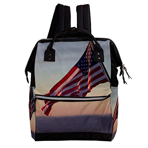 TIZORAX Bandera Americana Pañal Mochila de Gran Capacidad Bolsa de Bebé Multifunción Bolsas de Pañales Viajes Mamá Mochila para Cuidado del Bebé