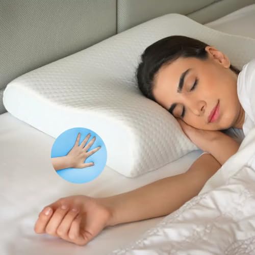 Image of Memory Foam Pillow, Contour Cervical Orthopedic Memory Foam Pillows Supports Neck Pain and Shoulder Pain for Sleeping, Ergonomic Cervical Pillow Neck Support Pillow(Pack of 1)