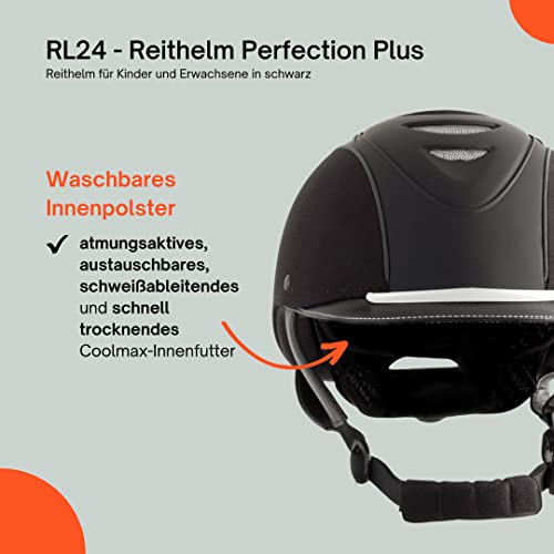Foto von RL24 - Reithelm Perfection Plus | Größe- & Kopfform verstellbar | Reitkappe in schwarz | atmungsaktives & waschbares Innenfutter | Größe M (52-56cm)
