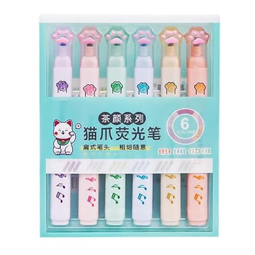 蛍光ペン 6本セット マーカーペン 猫 猫の爪 速乾 裏移りにくい マーキング 色塗り 手帳デコ イラスト ノート 勉強 仕事 趣味 学校 オフィス (カラフルなペンホルダー)