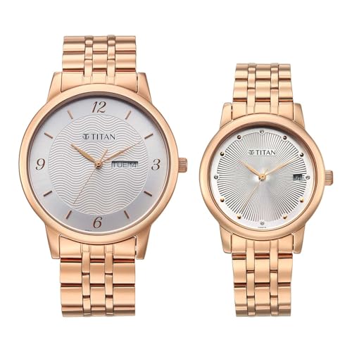 Image of Titan Bandhan Eternal Pair Analog with Date and Silver Dial Rose Gold Stainless Steel Strap Watch for Couples - 19672967WM01