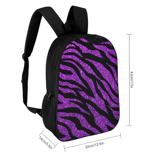 Zebra Pattern Purple Glitter Backpack Simple Leisure Travel Backpack Outgoing Daypack 17 Inch2