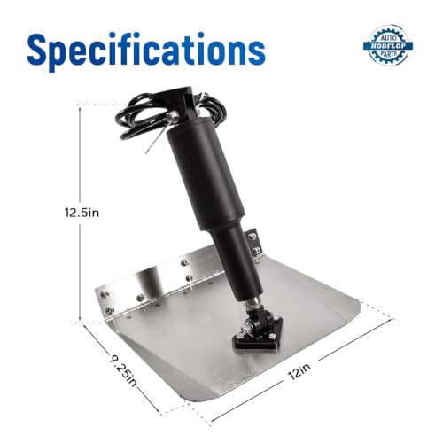 Image of 15101-104 9 inch x 12 inch Standard Electric Trim Tab Kit, 12V Marine Grade Boat Trim Tabs with Double Rocker Switch for 16ft-25ft Boats Replaces 15001-101, 15101104, 15001101, 10222-211D