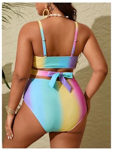 Verdusa Women's Plus Size 2 Piece Colorblock Ombre Bikini Set Cross Front Ruched Tie Back Swimsuit2