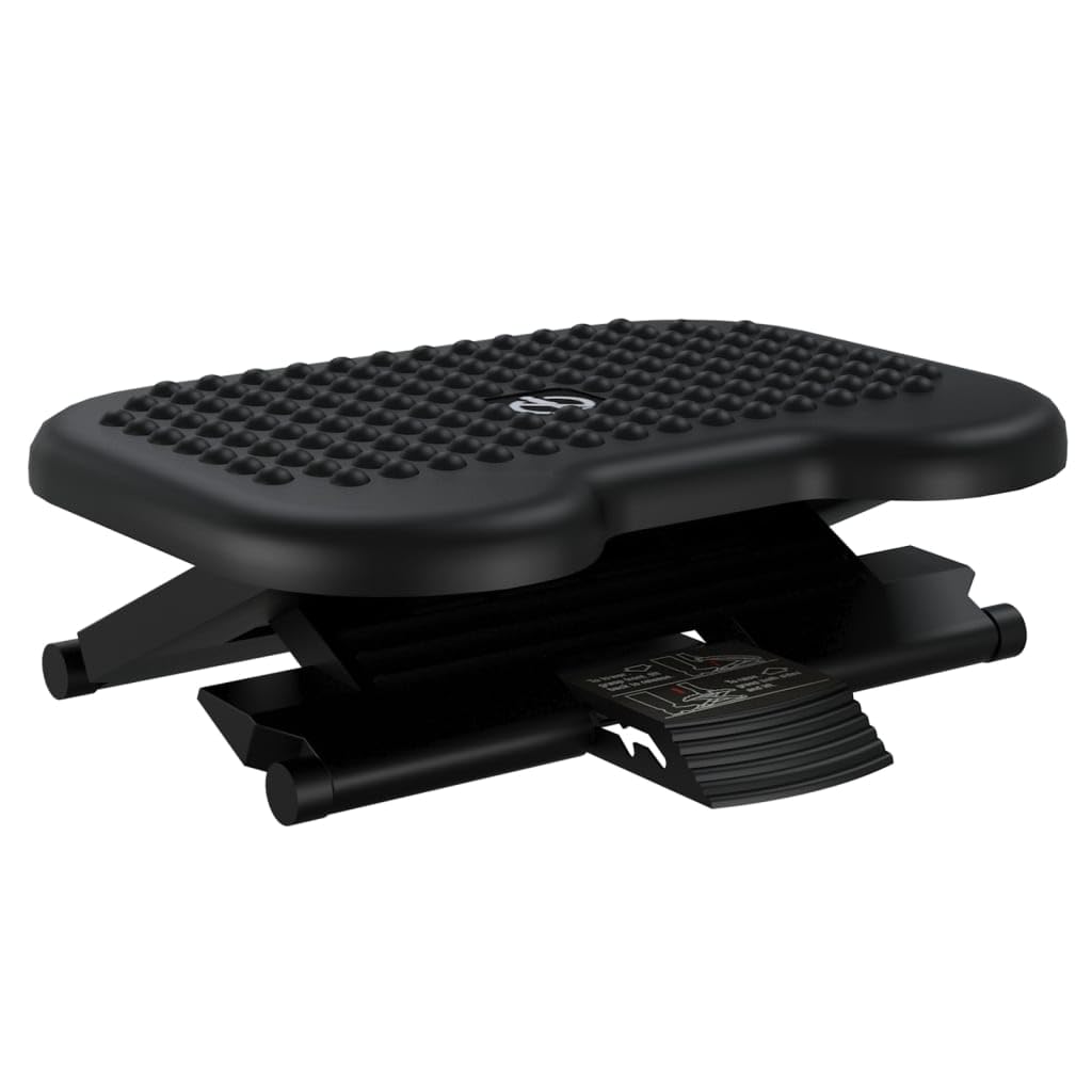 Ergonomische Fußstütze Schwarz 46x34,5x11 cm aus HIPS mit Massagefläche und 3-Fach höhenverstellbarem Design für Büro und Zuhause zur Entlastung von Beinen, Hüfte und Rücken
