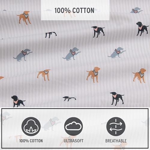 Image of Eddie Bauer - Queen Size Sheet Set, Cotton Percale Bedding with Deep Pocket Fitted Sheet, Bed Sheets with Matching Pillowcases, Buddy Scarves and Stripes Beige