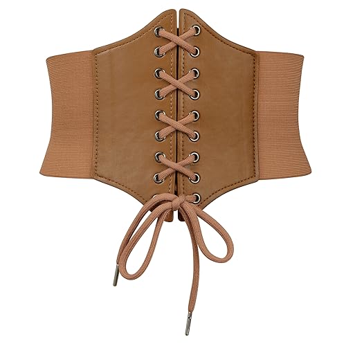 Zando Lace Up Pirate Corset Waist Belt for Women - Victorian Renaissance Style, Elastic Underbust Corset for Daily Wear or Halloween Costume, Brown, Fit Waist 29-33 -  MNFUWSMS5406AKB0M