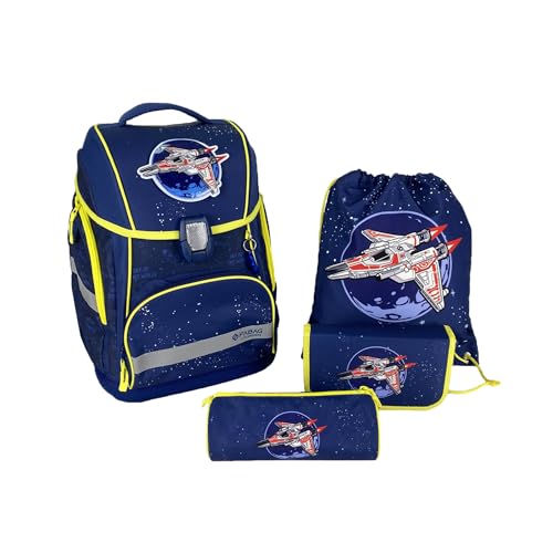FaBAG 78086-072 - 5-teiliges Schulranzen-Set Spaceship/Astronaut mit Turnbeutel, Federmappe, Schlamperrolle und individuellen Patches, leicht und ergonomisch, ca. 22 l Volumen