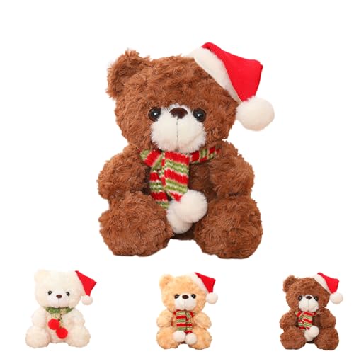 yayafunfun 23 cm Ours en Peluche Nounours Noël, Petit Marron Peluche Bear Douce et Mignonne, Chapeau de Noël et écharpe, Animal Jouets en Peluchecadeau pour...