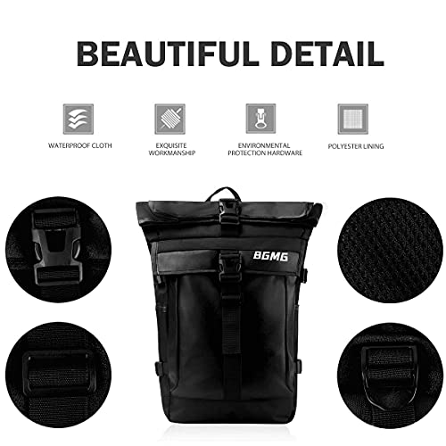 BBD RollTop Rugzak voor dames en heren, 15,6 inch laptoprugzak van PU en Oxford, waterdichte schoolrugzak, dagrugzak voor universiteit, vrije tijd, sport, reizen, zwart. 31, - Image 6