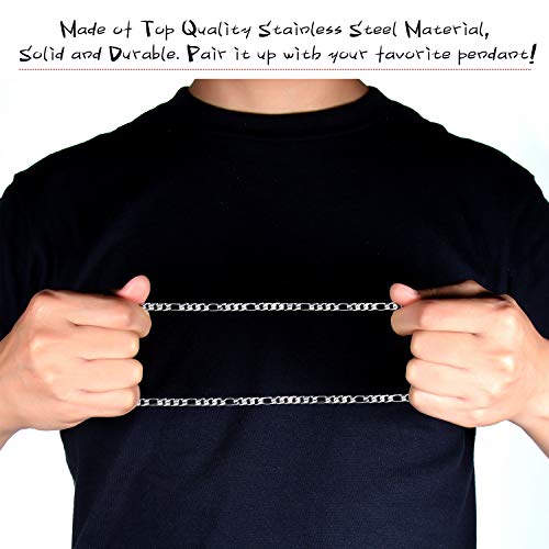 Evevil 5Mm Mens Chain Necklace Color Silver Chain For Men Stainless Steel Figaro Chain Necklace (20 Inches) #TOP3