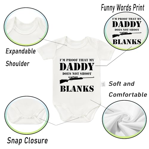 I'm Proof That My Daddy Does Not Shot Blanks Bodysuits, Boys Girls Cotton Romper Short Sleeve Jumpsuit Outfits 0-24 Months2