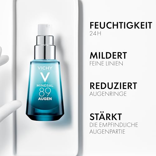 VICHY Augenpflege Hyaluron-Boost mit Sofort-Effekt, Feuchtigkeitsspendend und aufpolsternd, Mildert Augenringe, Mit purem Koffein und 89% Thermalwasser, Minéral 89, 15 ml
