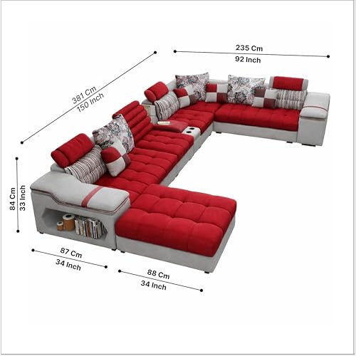 Image of Avion COMFORA U Shape 12 Seater Sofa Set for Living Room | Interchangeable U-Shaped Sectional Sofa Set with Cup Holder with 4 Puffy for Living Room & Office