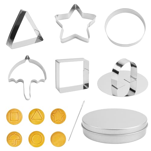 QGGTQG Cookie Cutters for Korean Dalgona Biscuits, Pack of 8, Korea Game Biscuit Cutters, Octopus Games, Cookie Cutters Set, Stainless Biscuits Moulds, Umbrella, Triangle, Star, Round Shape (A)