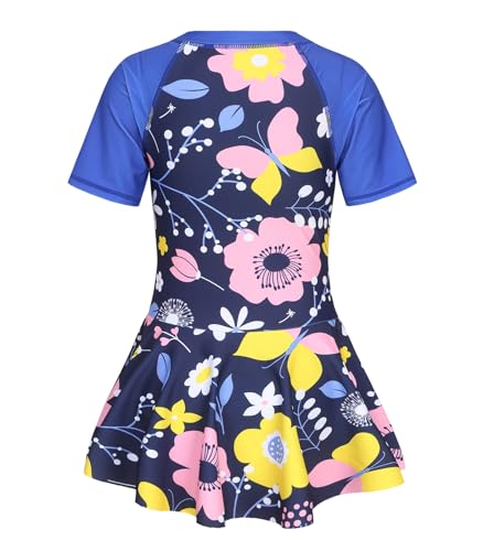 Girls One Piece Swimsuits Hawaiian Skirted Bathing Suit for Kids Girls Summer Swim Dress Short Sleeve Swimwear 3-16 Years2