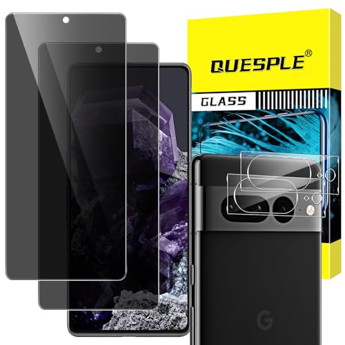 QUESPLE 2+2 Pack Google Pixel 8 Privacy Tempered Glass Screen Protector + Camera Lens Film [9H Hardness][3D Curved] for Google Pixel 8 Glass Screen Protector[Does not support fingerprints]